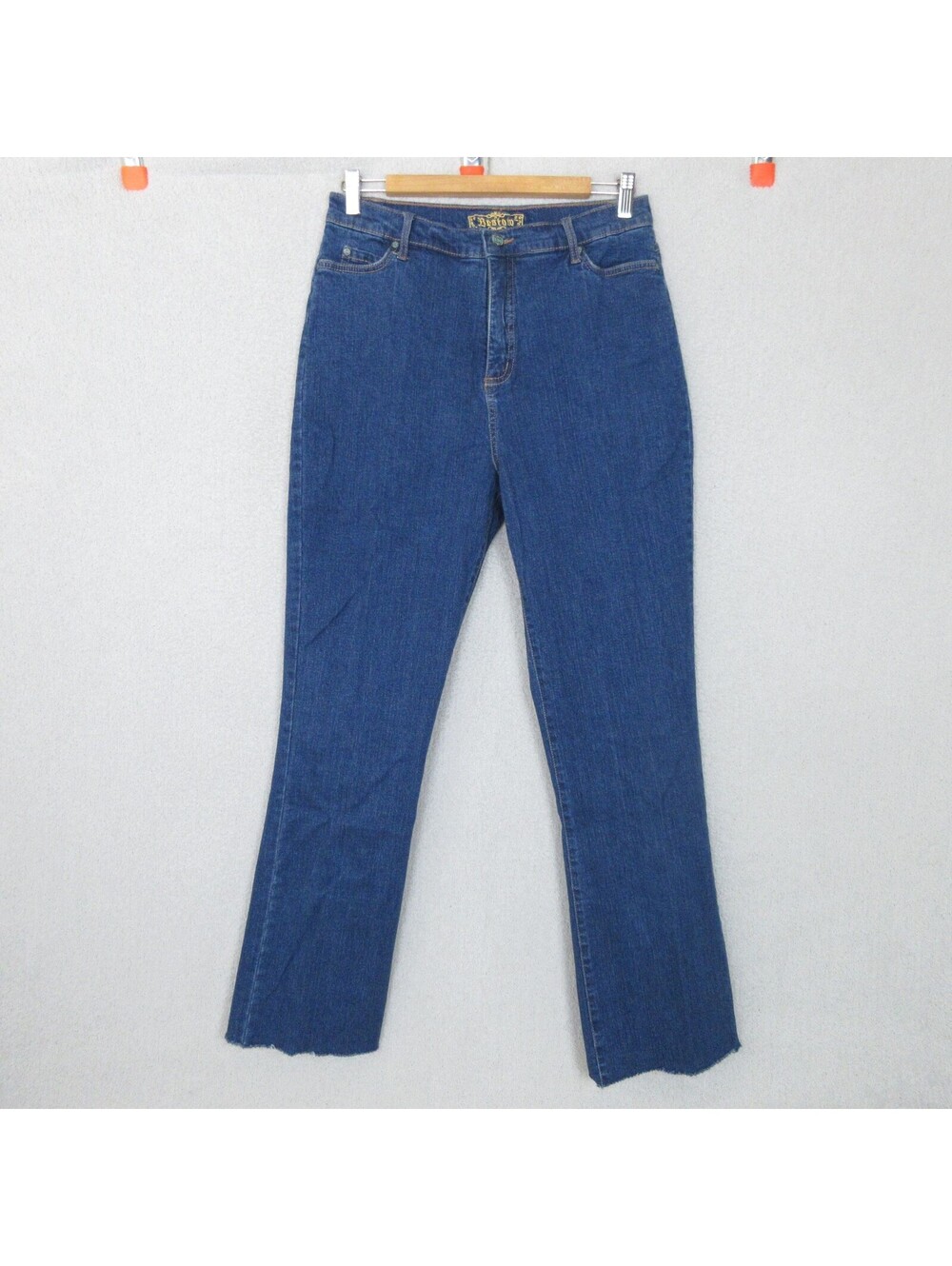 Bestow Jeans Womens 14 Blue Stretch Straight Leg High Rise Raw Hem 30x29.5